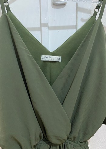 Kadın Haki Midi Askılı Tulum - Görsel 3