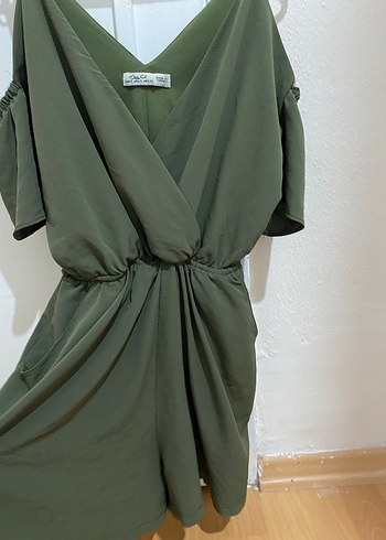 Kadın Haki Midi Askılı Tulum - Görsel 2