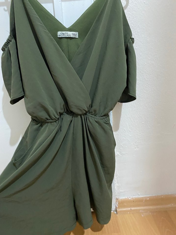 Kadın Haki Midi Askılı Tulum - Görsel 2