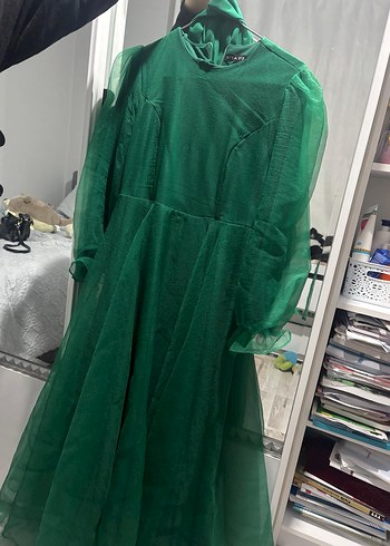 Yeşil Uzun Drapeli Bohem Abiye Elbise - Görsel 2