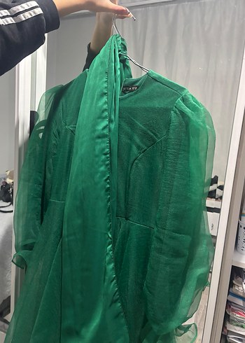 Yeşil Uzun Drapeli Bohem Abiye Elbise - Görsel 3