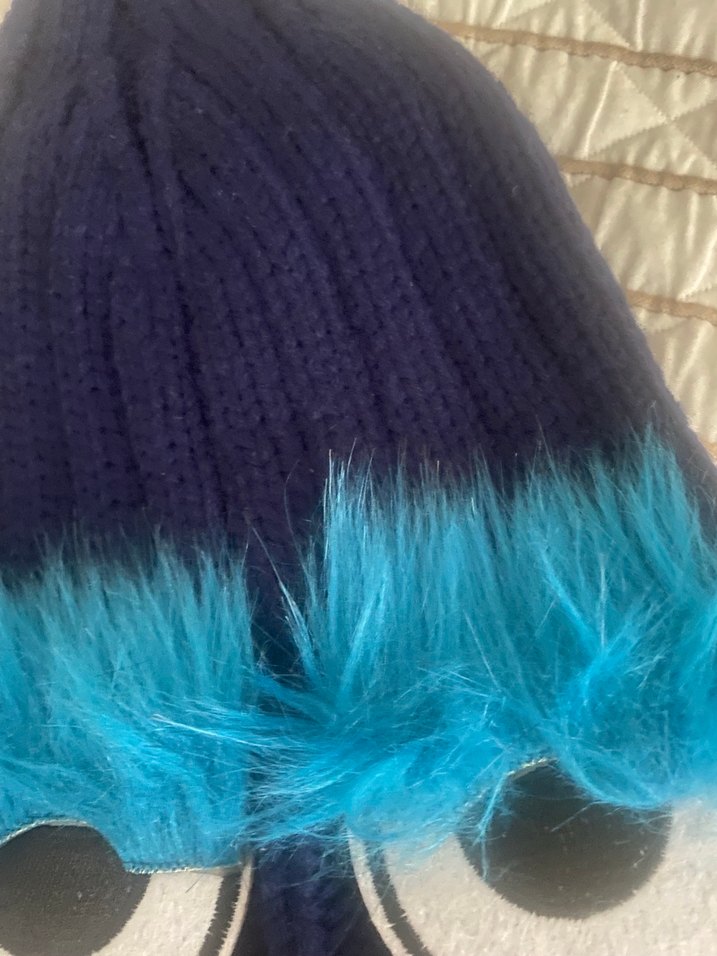 Mavi Kürklü Kadın Örgü Bere - Görsel 2