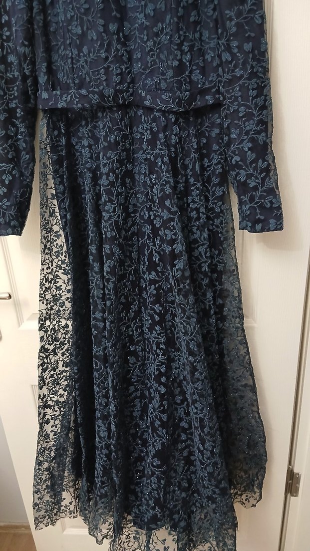 Lacivert Uzun Kollu Abiye Elbise - Görsel 4