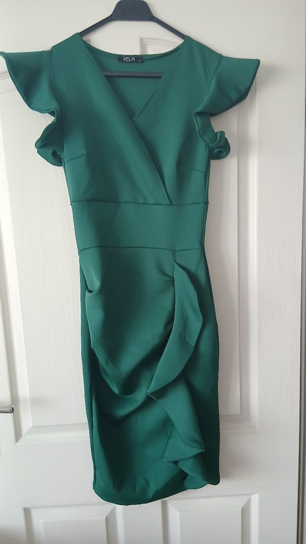 Yeşil Drapeli Mini Kalem Elbise - Görsel 4