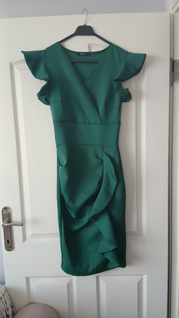Yeşil Drapeli Mini Kalem Elbise - Görsel 5