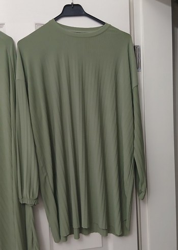 Kadın Haki Pliseli Uzun Salaş Takım - Görsel 4