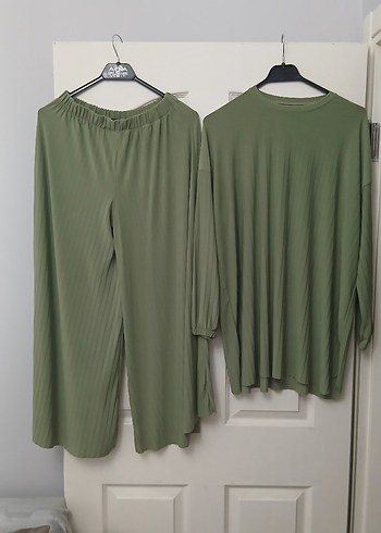 Kadın Haki Pliseli Uzun Salaş Takım - Görsel 3