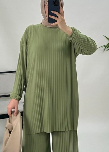Kadın Haki Pliseli Uzun Salaş Takım - Görsel 2