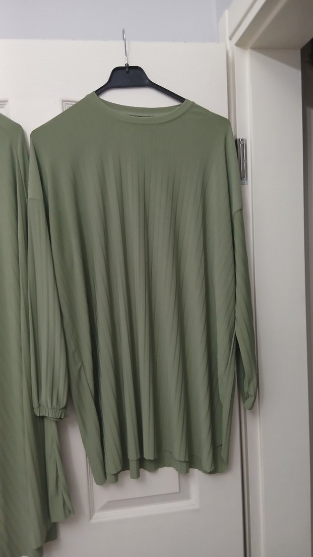 Kadın Haki Pliseli Uzun Salaş Takım - Görsel 4