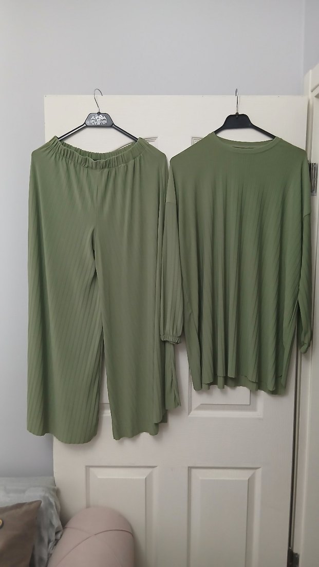 Kadın Haki Pliseli Uzun Salaş Takım - Görsel 3