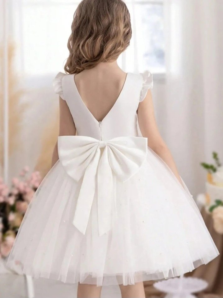 Beyaz Nakışlı Klasik Kız Çocuk Elbisesi - Görsel 2