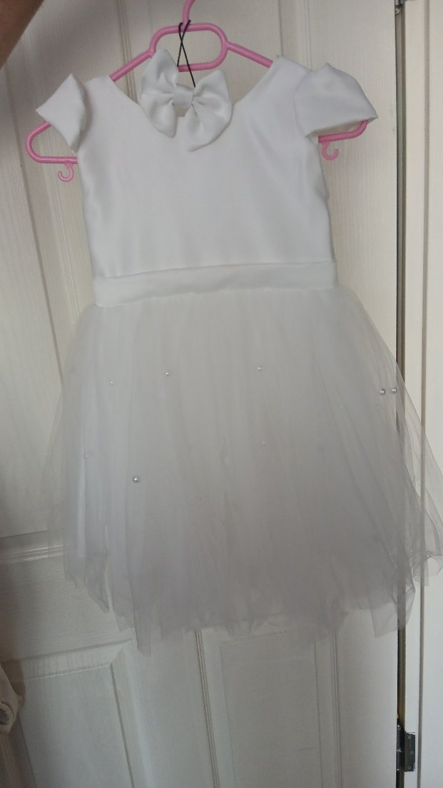 Beyaz Nakışlı Klasik Kız Çocuk Elbisesi - Görsel 3