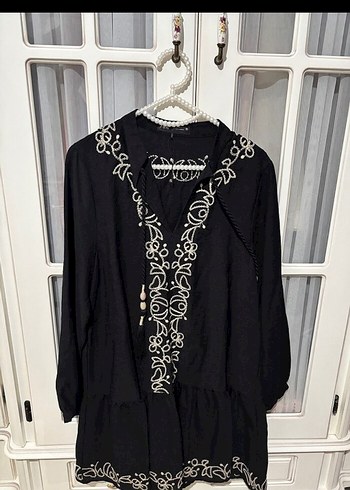 xs Beden siyah Renk Siyah Nakışlı Uzun Kollu Bohem Tunik