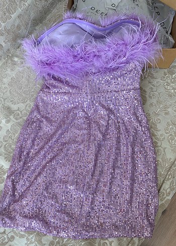 Deep Atelier Payetli Mini Mor Straplez Abiye Elbise - Görsel 4