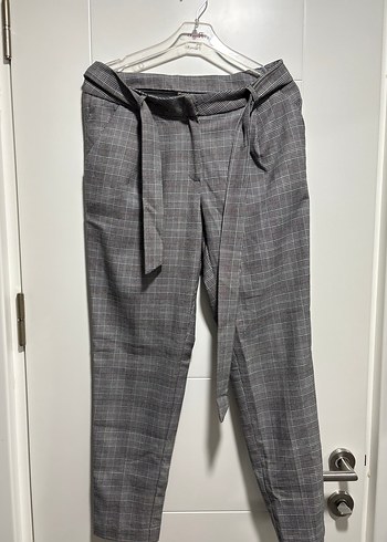 xs Beden gri Renk Gri Kemerli Regular Fit Kumaş Pantolon