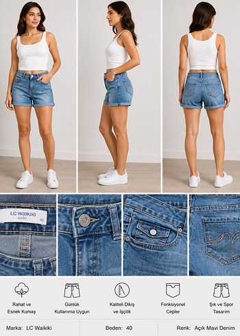 LC Waikiki Acik Mavi Denim Sort