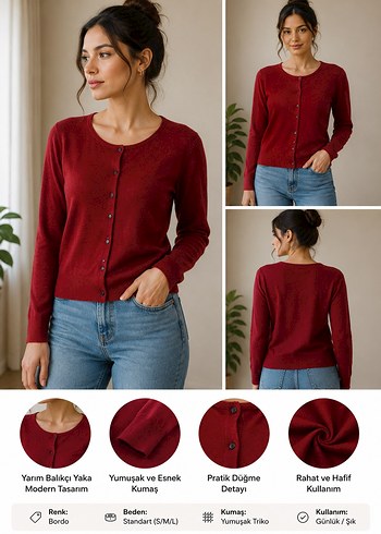 Koton Bordo İnce Triko Hirka