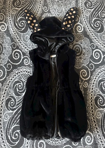 Kürklü Kapüşonlu Siyah kız çocuk Yelek - Görsel 5