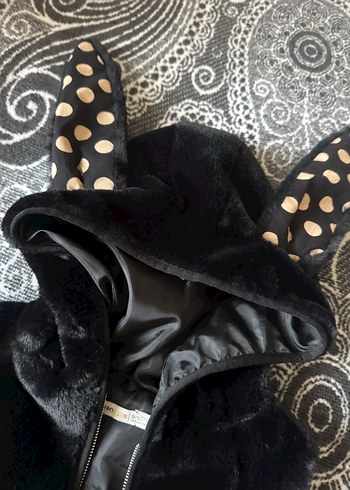 Kürklü Kapüşonlu Siyah kız çocuk Yelek - Görsel 4