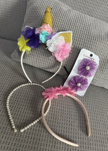 Çiçekli Elastik Çocuk Saç Bantları ve Tokalar - Görsel 3