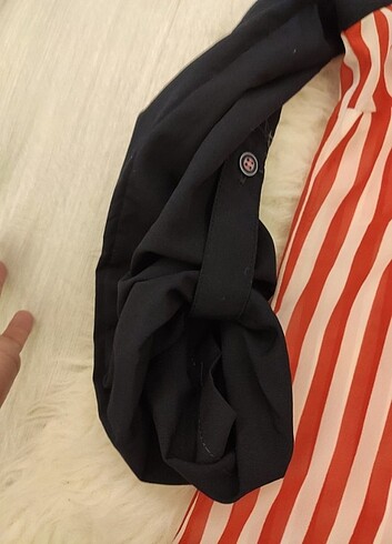 s Beden kırmızı Renk Çizgili gömlek şifon bluz