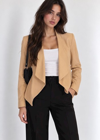 Zara Bej Asimetrik Kruvaze Blazer Ceket
