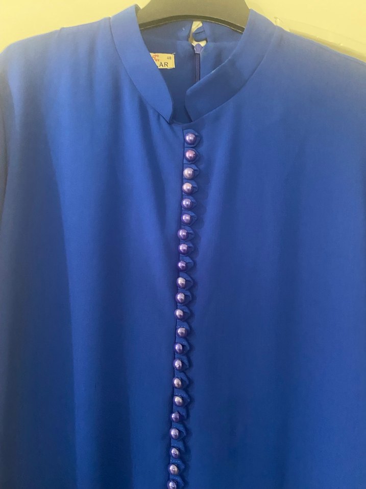 Mavi Uzun Kollu Saten Tunik - Görsel 2