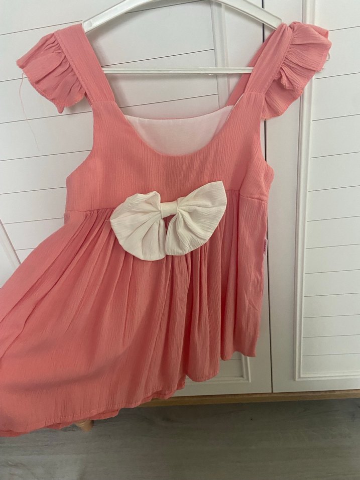 Pembe Kız Çocuk Keten Elbise - Görsel 2