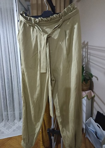 Koton Bej Keten Kumaşlı Salaş Midi Pantolon