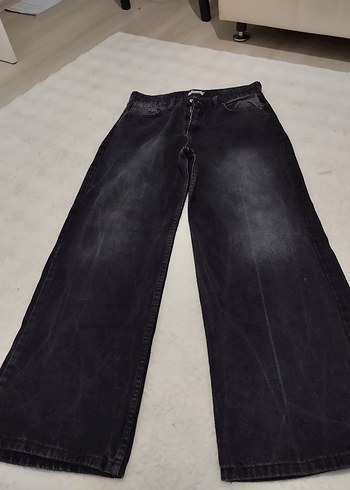 Zara Koyu Siyah Yikamali Genis Paca Jean