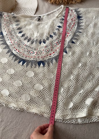 Nakışlı Beyaz Örgü Bohem Kadın Pareo ve şapka - Görsel 9