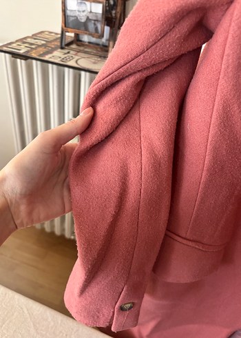 Tek Düğmeli somon rengi kaban - Görsel 4