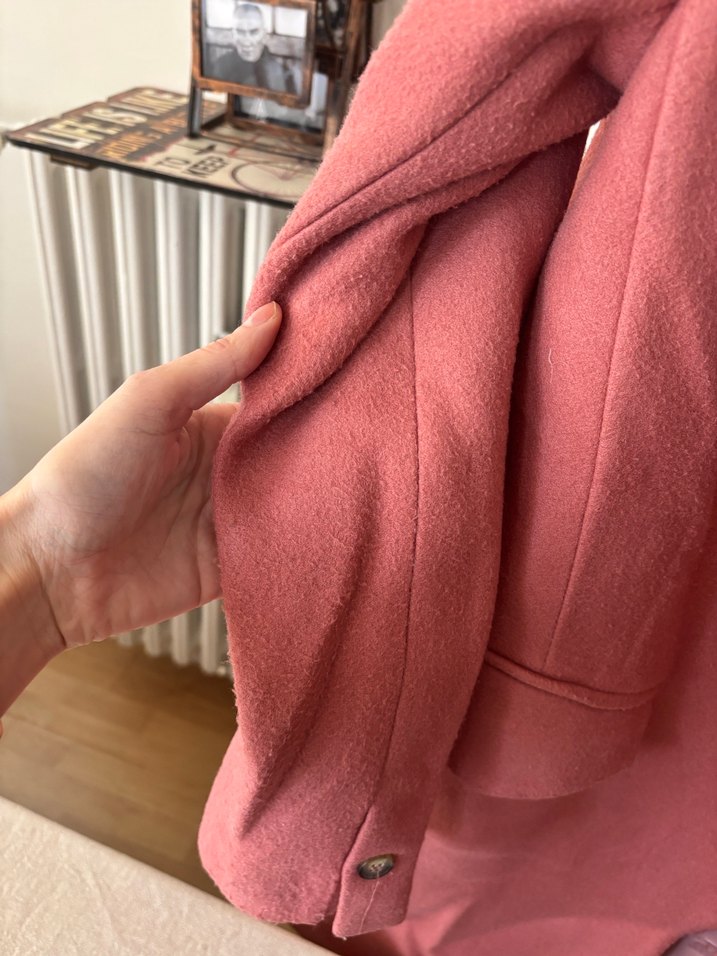 Tek Düğmeli somon rengi kaban - Görsel 4