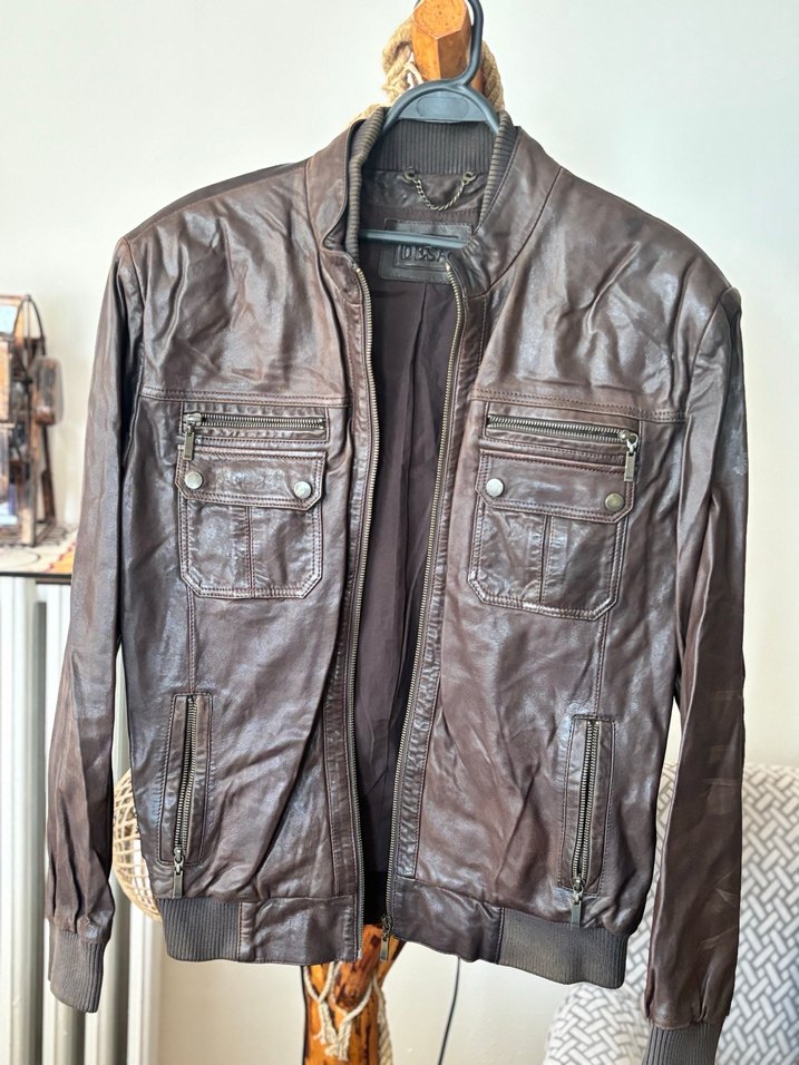 Kahverengi Deri Biker ceket - Görsel 2