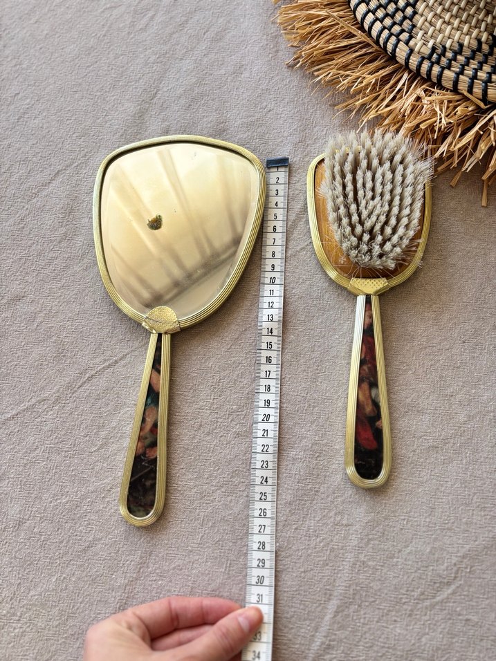 Antika Sanatsal Desenli El Aynası ve Saç Fırçası Seti - Görsel 3