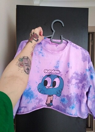 Gumball tie diy oversize crop+ warner crop top ikisi bir arada