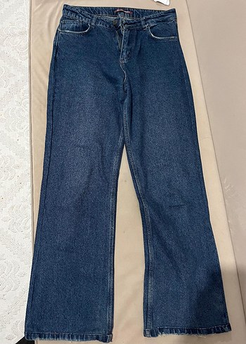 Kadın Mavi Bol Kesim Denim Pantolon