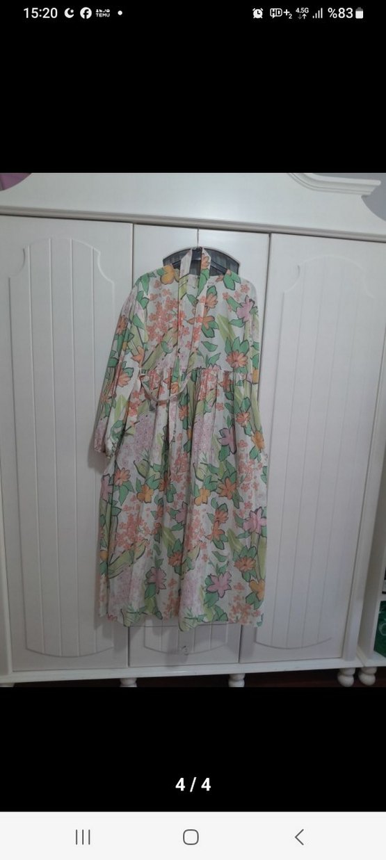 manuka Tarz Uzun Yeşil Desenli Elbise - Görsel 2