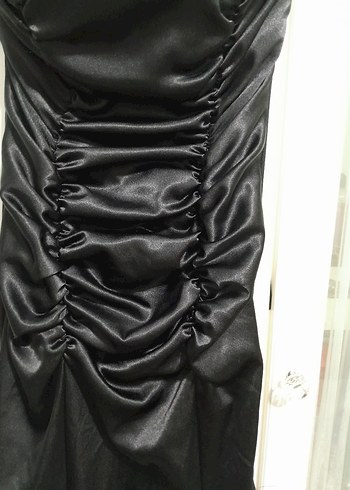 Siyah Straplez Drapeli Uzun Abiye Elbise - Görsel 5