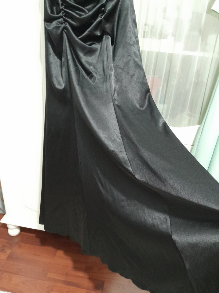 Siyah Straplez Drapeli Uzun Abiye Elbise - Görsel 4