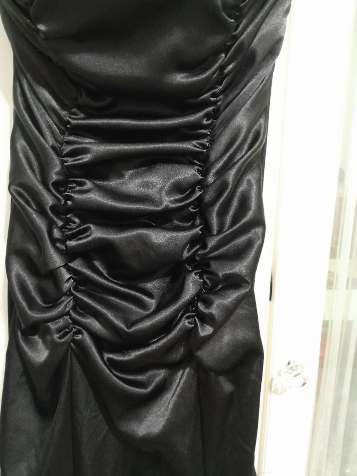 Siyah Straplez Drapeli Uzun Abiye Elbise - Görsel 5