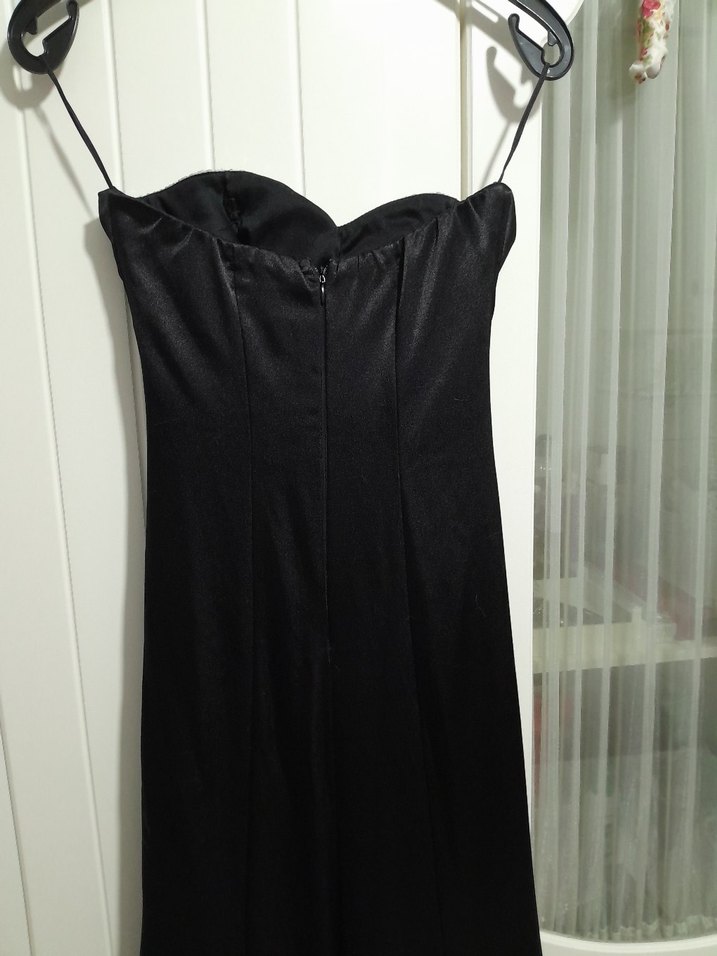 Siyah Straplez Drapeli Uzun Abiye Elbise - Görsel 3