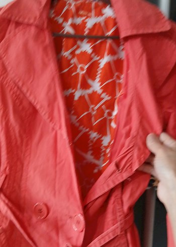 Kırmızı Kadın Midi Trençkot - Görsel 8