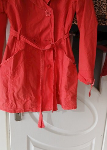 Kırmızı Kadın Midi Trençkot - Görsel 4