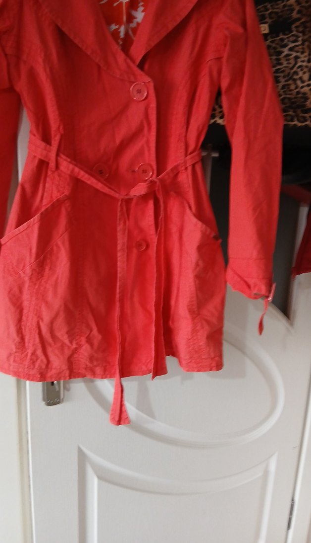 Kırmızı Kadın Midi Trençkot - Görsel 4