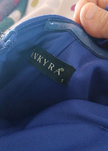 Mavi Uzun Drapeli Abiye Elbise - Görsel 4