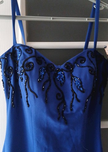 Mavi Uzun Drapeli Abiye Elbise - Görsel 2