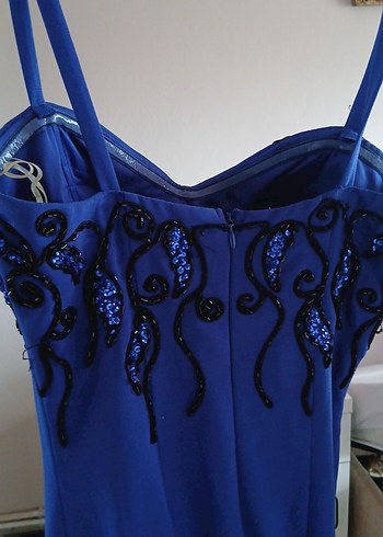 Mavi Uzun Drapeli Abiye Elbise - Görsel 6