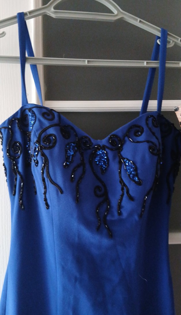 Mavi Uzun Drapeli Abiye Elbise - Görsel 2