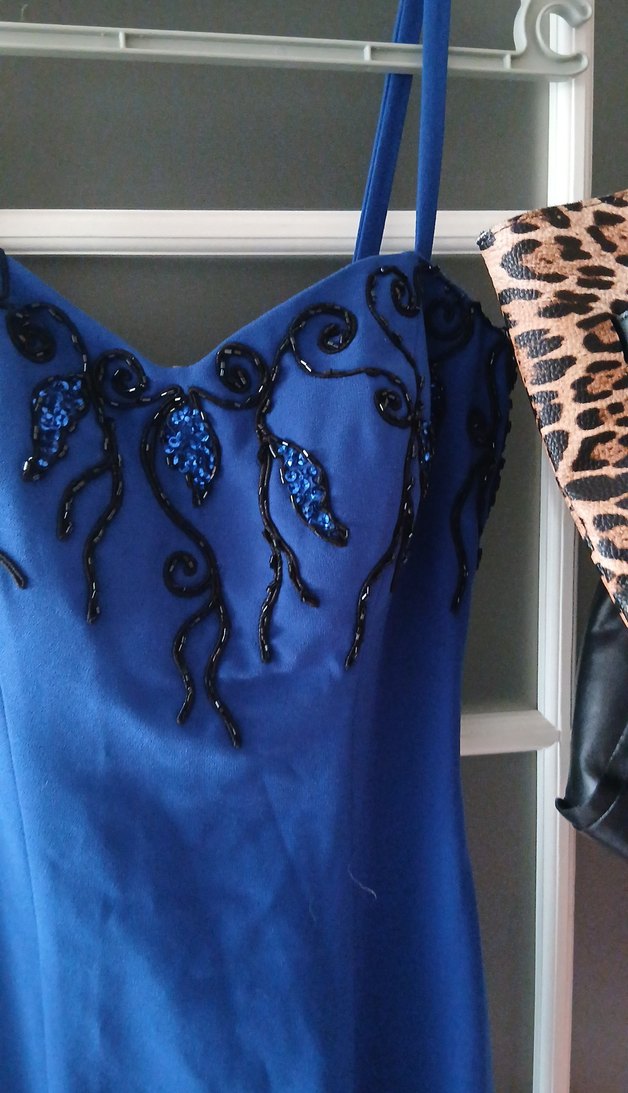 Mavi Uzun Drapeli Abiye Elbise - Görsel 3